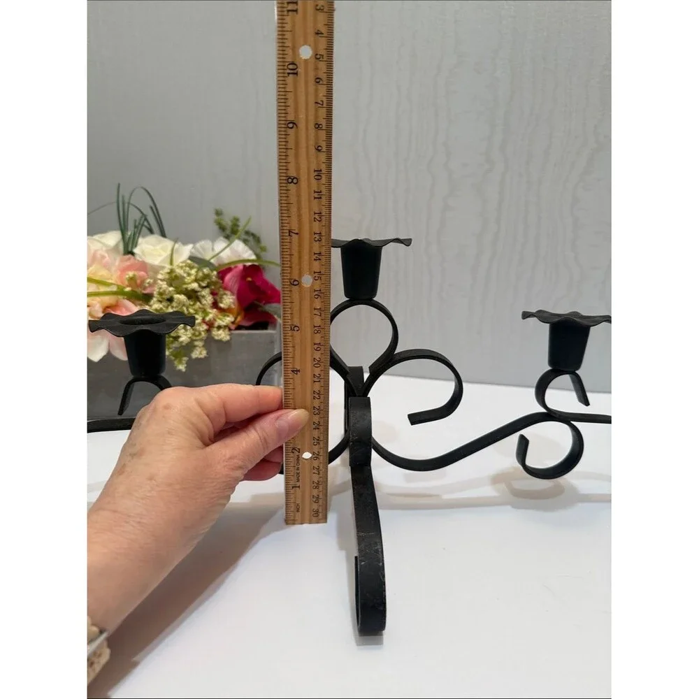 Vintage Black Wrought Iron Candelabra Gothic